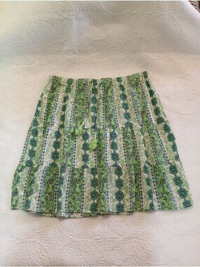 J. Jill Green & White Floral Boho Skirt Tassel Tie Detail Size M Womens